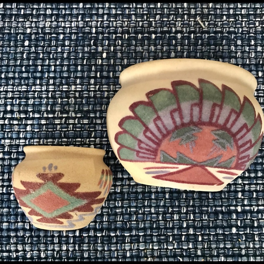 Navajo hand SAND painted wall planters. Southwestern Art-handpainted & signed